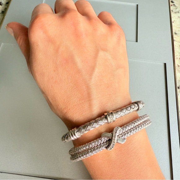 RCI TURKEY Mesh Basket Weave Cable Diamond Station Sterling 925 Bangle B… - Picture 7 of 8